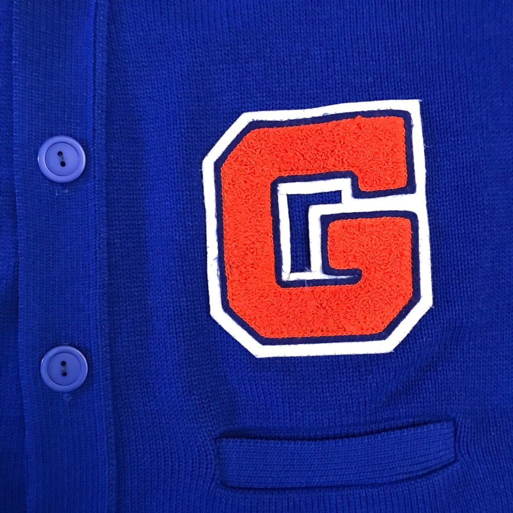 Vintage 80s Letterman Sweater Cardigan Mens Medium Royal Blue Letter G Pockets - Picture 6 of 11